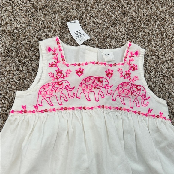 Gap Kids White and Pink Elephant Embroidered Kids Dress 4 - Picture 4 of 8